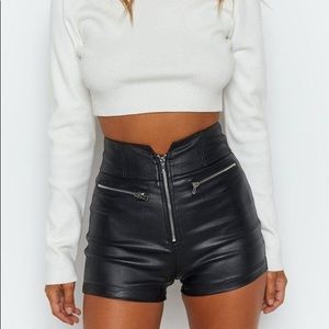 Black Faux Leather High Waisted Zip Detail Short